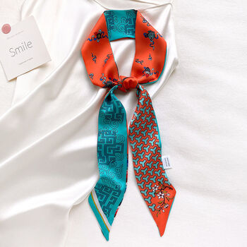 细窄丝巾女夏季脖子装饰飘带领巾发带绑包包丝带中国风水绿橙7130cm