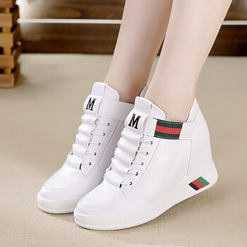 缘婕妮休闲鞋女内增高小白鞋坡跟厚底运动高帮女式鞋子加绒 白色内里