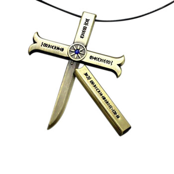 海贼王鹰眼十字刀 海贼王鹰眼乔拉霍克黑银色十字架吊坠黑刀夜项链可