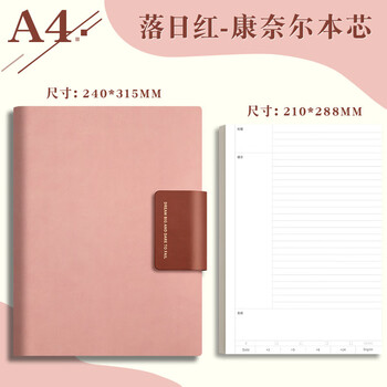 【开学必备】ujia 康奈尔活页本a4大号笔记本文具可拆卸软皮面本5R高效记忆思维导图学习考研本 落日红