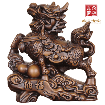 昨日青空木雕纳福麒麟摆件家居客厅入户酒柜送子麒麟公司吉祥物可定做