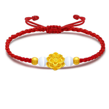 999手链女足金转运珠编织手绳小金珠子送女友礼物 足金莲花 2金珠红绳