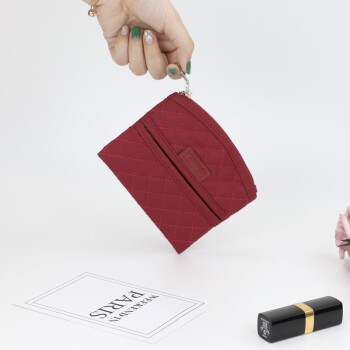 琪斐诺（Ciffnoo） 迷你卡片零钱收纳包菱格化妆包女小号便携随身小香风多功能 CFN0108 红色弧形