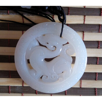 轩野新疆和田白玉龙吊坠镂空白玉仿古龙挂件吊坠平安牌玉佩