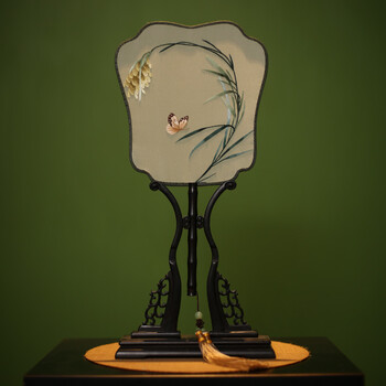 扇子檀木苏绣宫扇真丝团扇双面手工刺绣扇出国礼品扇折扇方形 刺绣