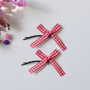 普通发卡女 布艺蝴蝶结发卡 小清新少女甜美格子一字夹#12 格子红色