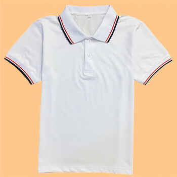 有领子的带领t恤男 学生初高中生翻领polo衫校服夏季polo衫白色红黑杠