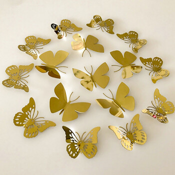 唐扣 3d立体不锈钢金属蝴蝶墙贴金银色镂空婚庆房间墙壁装饰品自粘贴