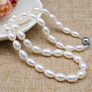 桔岳珍珠项链米形饱满强光泽配玉髓珍珠米珠送妈妈送长辈送老米形珍珠