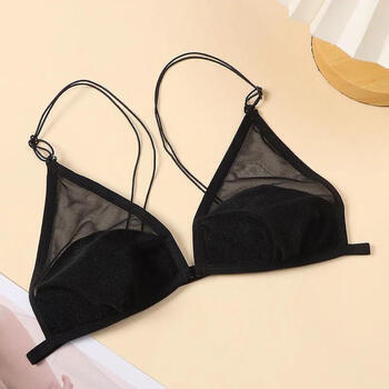 内衣女性感无钢圈文胸夏季杯聚拢抹胸罩薄款三角杯少女露肩细带前扣式