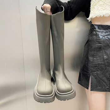 京霆长筒女靴长筒靴女秋冬2022新款高筒厚底马丁靴小个子不过灰色38