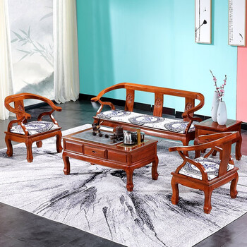 京东秒杀福龙兴红木家具非洲花梨学名刺猬紫檀实木沙发客厅组合家具小