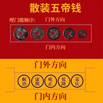 五帝钱真品压门槛石装修过门石铜钱门对门挂件六帝钱随身携带散装五帝
