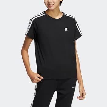 阿迪达斯adidasneo女装宽松居家舒适运动圆领短袖t恤hh7658黑色白am