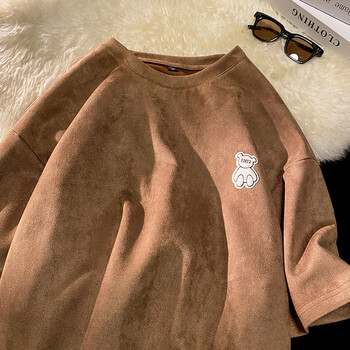 潮牌小熊麂皮绒重磅体恤上衣服 xp-17鹿皮绒棕色 m【图片 价格 品牌