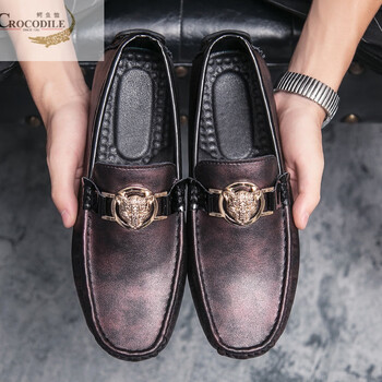 鳄鱼恤男士休闲鞋时尚简约轻便驾车皮豆豆鞋英伦头层牛皮韩版高端皮鞋