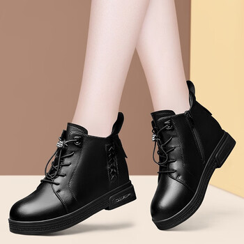 秋冬天内增高皮鞋女士圆头深口学生时尚休闲高帮单鞋女装中跟马丁靴