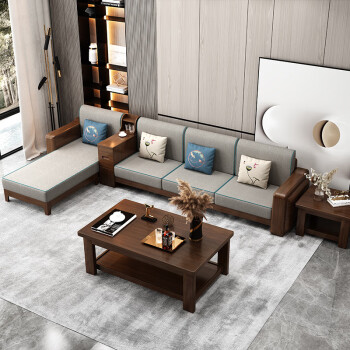 可狄 墨绩 现代简约沙发组合客厅沙发冬夏两用储物胡桃木中式全实木