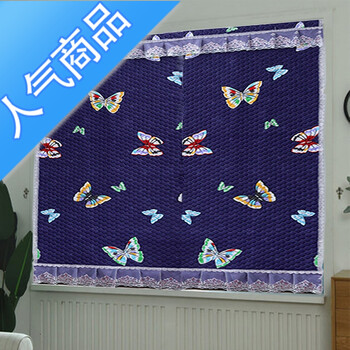 家用冬季保暖保温防风布帘冬季棉窗帘子冬加厚sn7668 花蝴蝶蓝-花边款