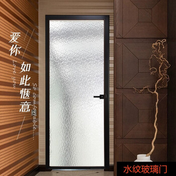 卫生间玻璃门卫生间黑油砂平开门16极窄系列灰茶油砂推拉门 水波纹~玻