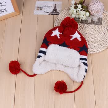 男童加绒加厚儿童雷锋帽提花针织帽秋冬款风雪帽滑雪帽ypx 大红 50cm