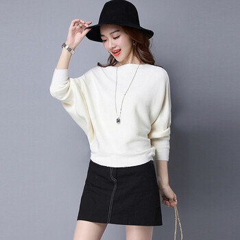 现货直发秋冬针织毛衣女装大码一字领蝙蝠衫时尚显瘦百搭气质打底衫潮