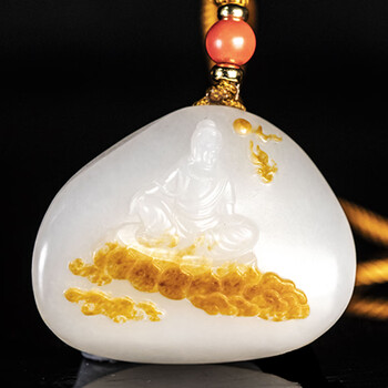 墨韵 新疆和田玉观音吊坠 黄沁皮籽料羊脂玉观音菩萨挂件 苏工玉雕