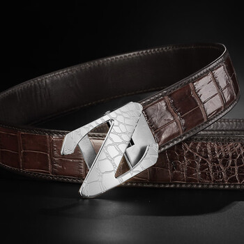 轻奢男士皮带真鳄鱼皮不锈钢自动扣鳄鱼腰带商务正装中青年时尚裤带