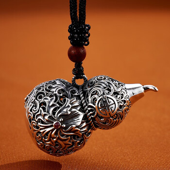 顺钦银楼s999花丝镂空福字葫芦吊坠复古足银保平安情侣款挂件 花色