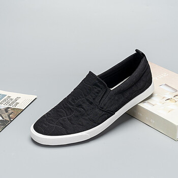 低帮帆布鞋男雨伞布防水布鞋平底鞋男软底秋冬款男一脚蹬凡布鞋黑色42