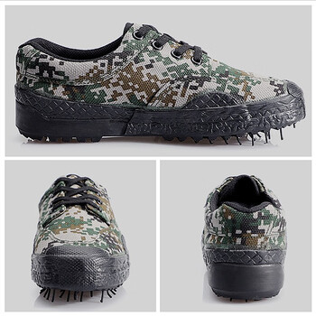 男胶鞋低帮作训鞋解放鞋户外军训训练鞋防滑耐磨帆布鞋 林地迷彩胶鞋