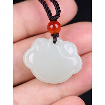 轩野 新疆和田玉如意平安锁吊坠男女儿童宝宝长命锁双面雕刻挂件可