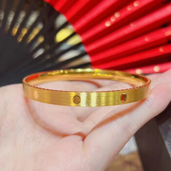 oeing 七彩拉丝黄金手镯cnc米字新款999足金镯子送女友情人节礼物 镯