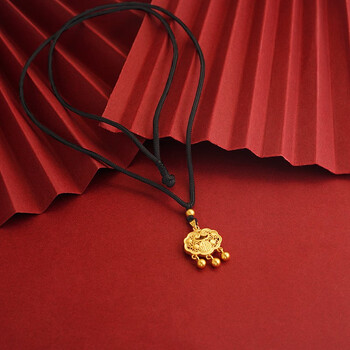 vgcck平安锁金锁婴儿长命锁宝宝吊坠儿童金项链小孩满月 单吊坠(送黑