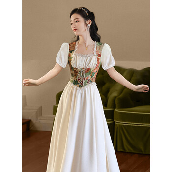 camalgori欧洲中世纪宫廷礼服欧洲复古小礼服古着欧式宫廷风长裙 短袖