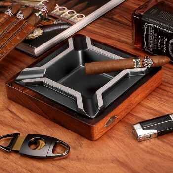 茄龙（CIGARLOONG）雪茄专用烟灰缸实木便携烟灰缸镀金烟槽大号烟缸N4