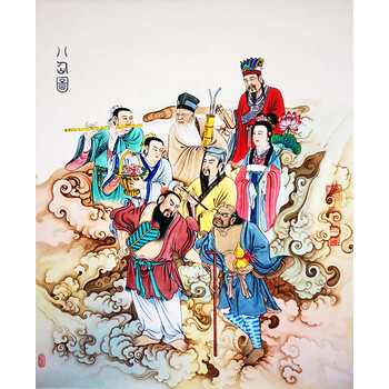 八仙图道教神像挂画八仙过海画像丝绸卷轴画装饰画可定制a款成品45 80画心35 45 金黄色 图片价格品牌报价 京东