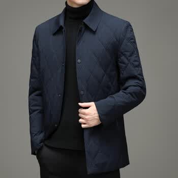 棉衣男士轻薄棉服冬季新款小棉袄菱格秋冬翻领爸爸冬装外套m9602藏青