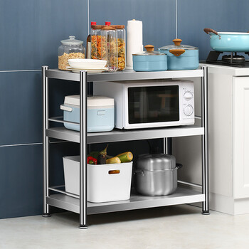 炊大皇 厨房置物架 不锈钢三层收纳架微波炉架烤箱架 落地收纳储物架