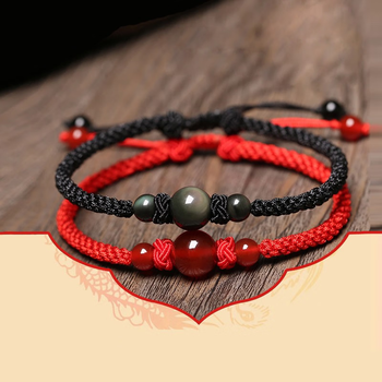 虔生缘chansunrunnull红黑曜石情侣手链手工编织绳本命年转运珠情人节