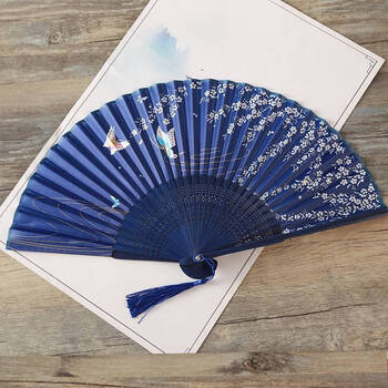 带刀的扇子防身古风扇子折扇中国风蓝色扇子男帅气古风折扇男7寸 深