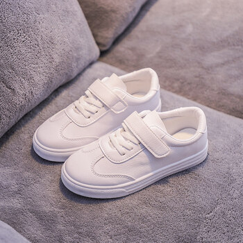 小学生的女生的小白鞋夏季网鞋儿童帆布鞋皮面女童运动鞋球鞋学生休闲