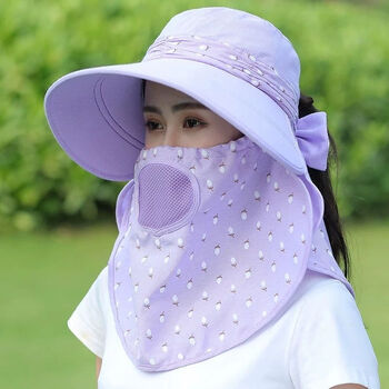 防晒帽帽子遮阳帽全脸女士夏天采茶遮脸帽紫外线凉帽干活大沿太阳帽