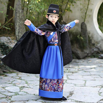 古代侠客服装霸气男女孩四大名捕书生服 蓝色(衣服 帽子 披风) 伸缩剑