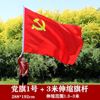侧目 党旗国庆节大号标准五星红旗带杆123456号纳米防水加厚户外红旗
