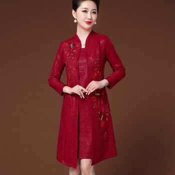 〥富贵鸟官方旗舰国庆参加结婚礼妈妈装胖大码两件套秋冬喜婆婆婚宴装