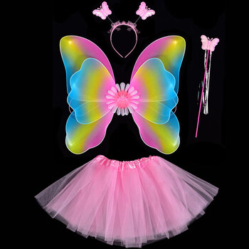 澳颜莱礼物小女孩背的儿童天使蝴蝶翅膀女童背饰道具彩虹彩色仙女魔法