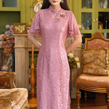 让雾rangwu红色婚礼旗袍年轻妈妈婚宴裙高贵礼服气质高端洋气中年夏