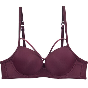 韩国品牌女士文胸内衣美背胸罩香港潮牌性感美胸前交叉带少有 酒红色