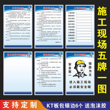 部八大员岗位职责安全警示牌工程概况牌 五牌一图一套6个kt板 银边 40